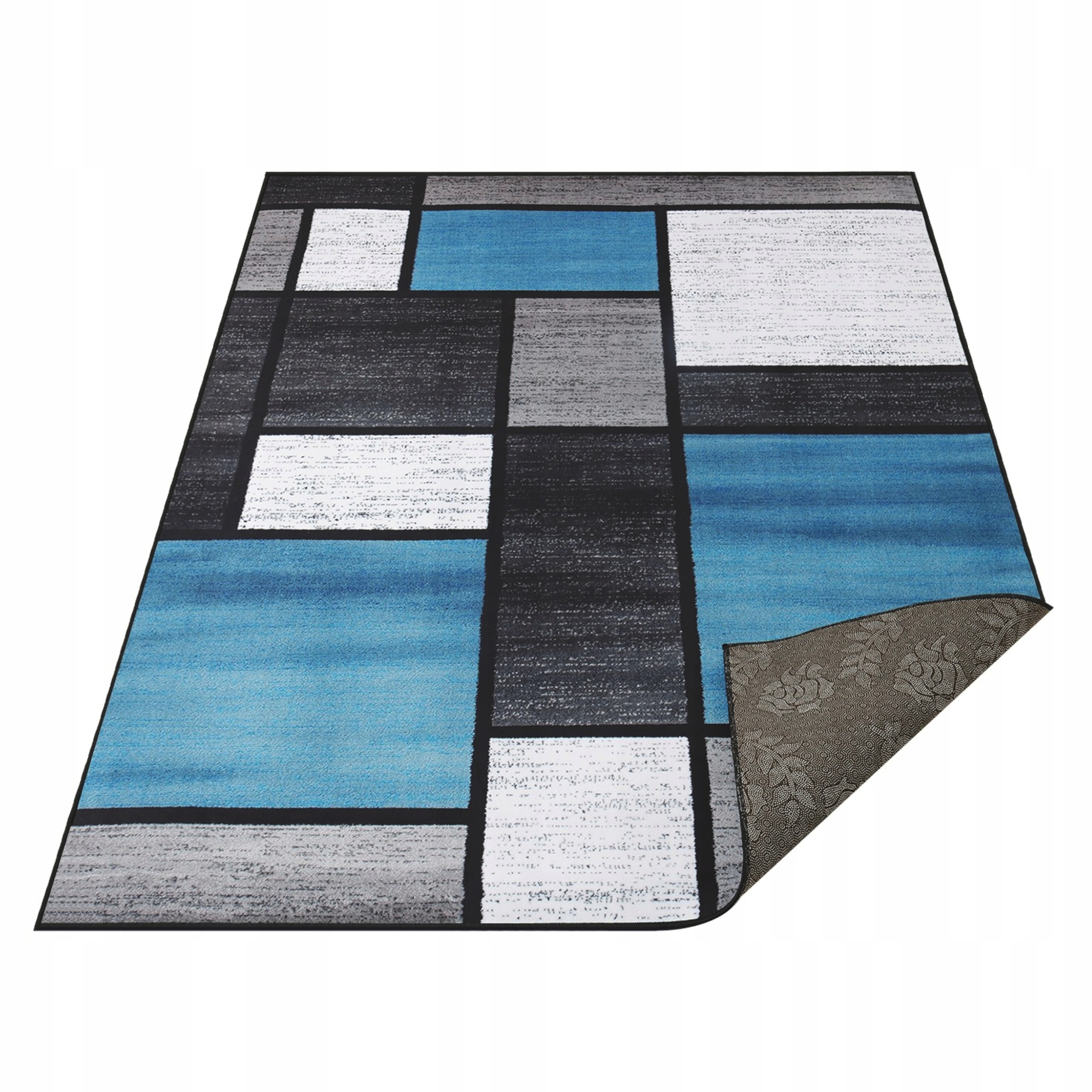 Koberec 120x170 CM Modro-šedý Do Obývacího Pokoje S Geometrickým Protiskluzovým Vzorem