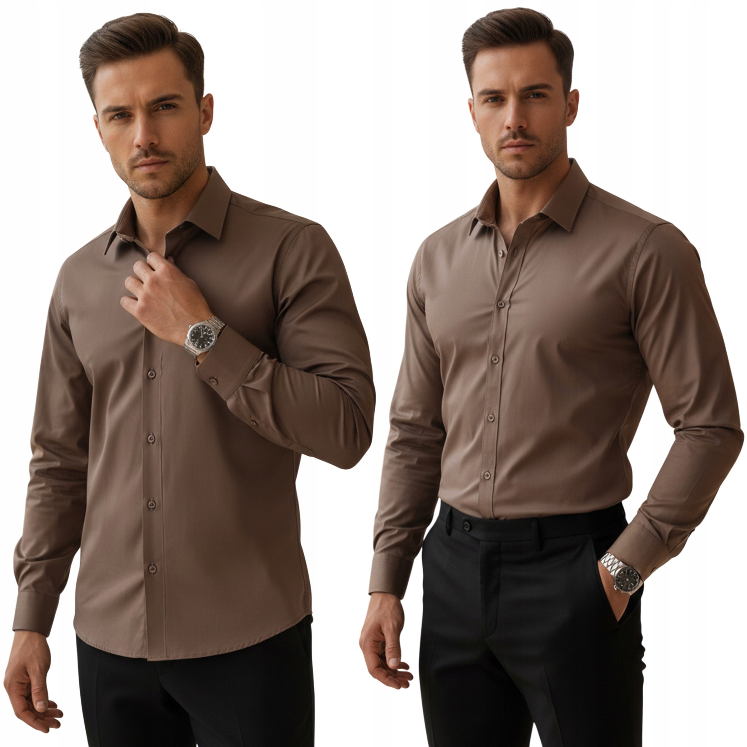 Koszula męska regular długi rękaw brązowa DX2684 3XL