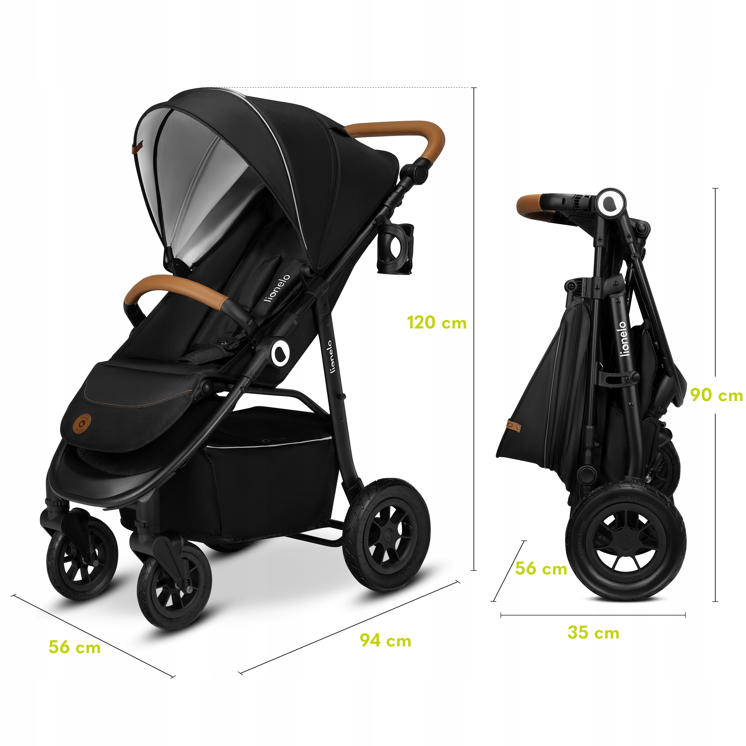 Wózek spacerowy POMPOWANE KOŁA 22kg Lionelo Natt Wysokość produktu 120 cm