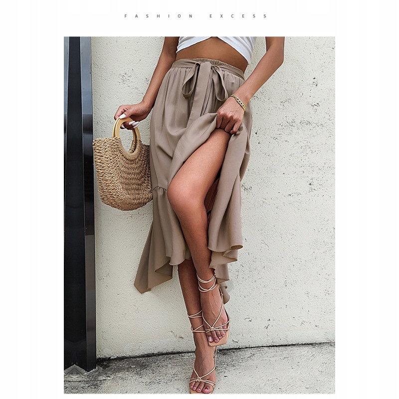 ZWIEWNA DŁUGA SPÓDNICA MAXI DO KOSTEK BOHO DAMSKA Kolor beżowy