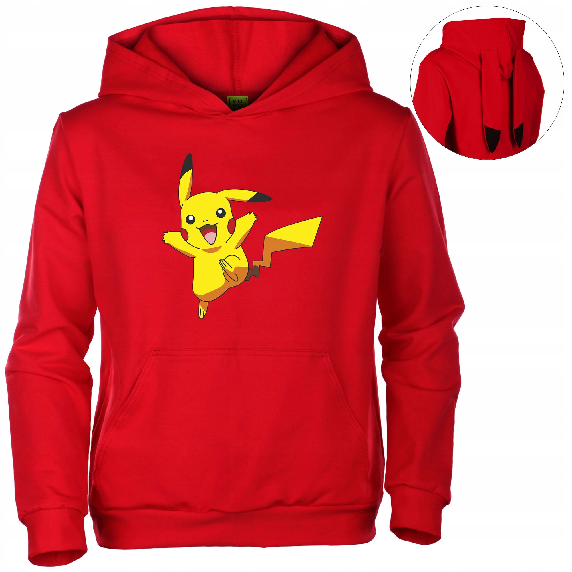 BLUZA DRESOWA CZERWONA+KAPTUR Z USZAMI USZY BOHATER GIER PIKA 116/122