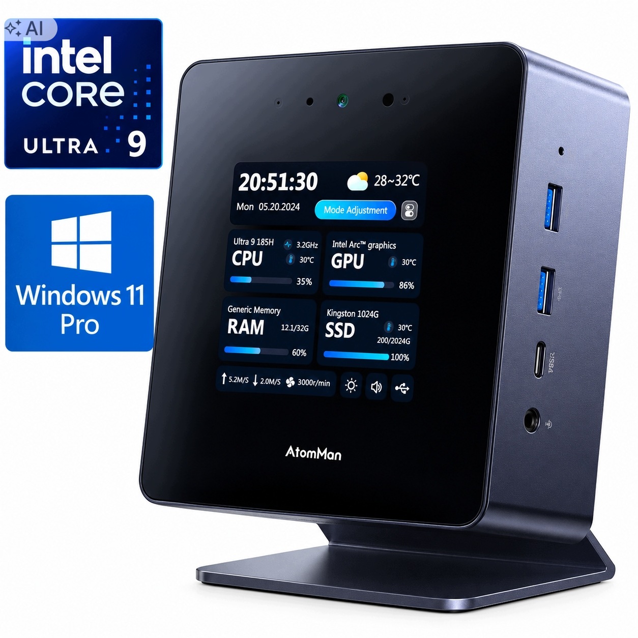 Počítač Pc MinisForum X7Ti Ultra 9 185H 96GB/4TB Kamera Oculink Win11Pro