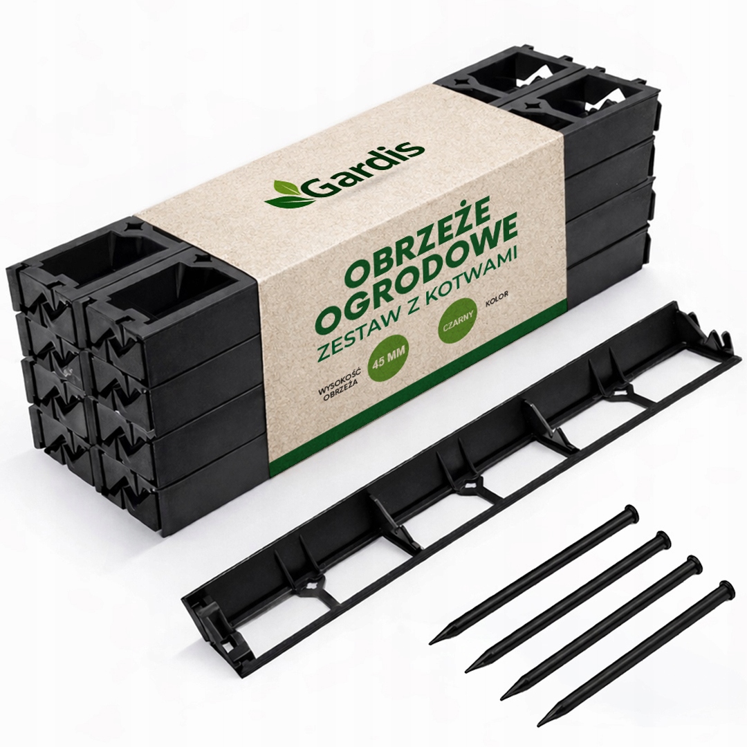 Zahradní Lem 20 m černý 4,5 cm trávníkový border plast kotvy 80 ks