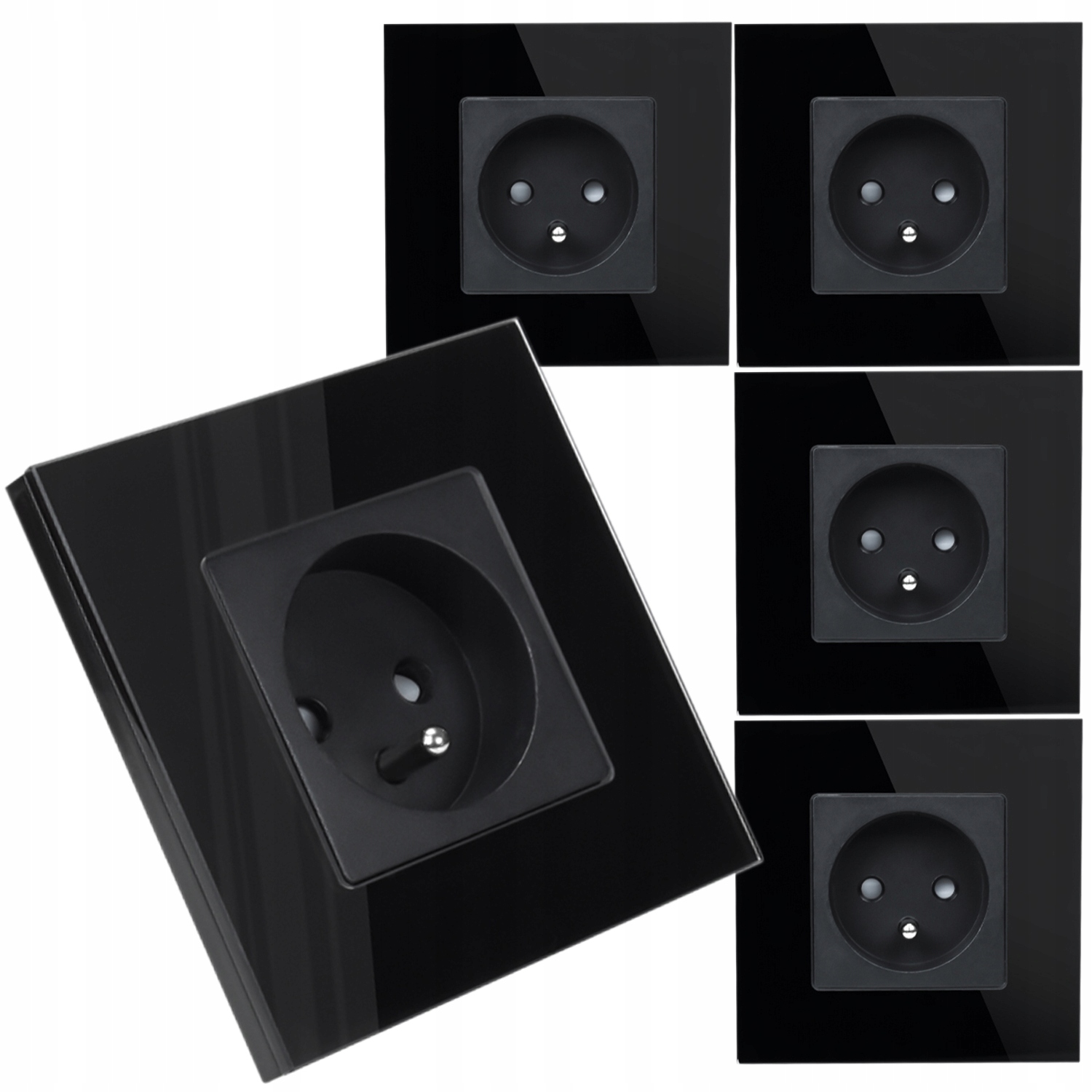 5 x Jednotlivá Elektrická Zásuvka Černá Skleněná S Uzemněním