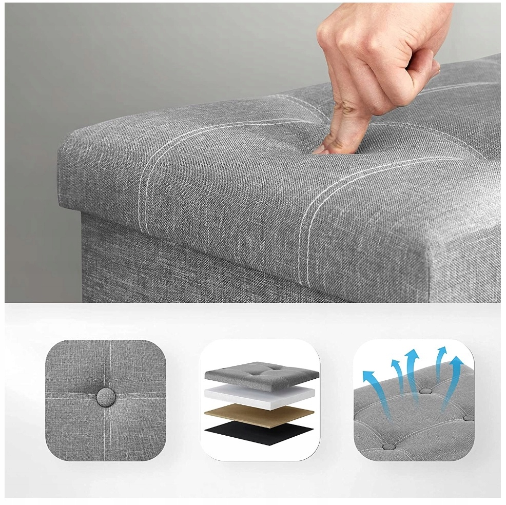 SZARA PUFA ZE SCHOWKIEM SKŁADANA SKRZYNIA ŁAWKA SIEDZISKO TAPICEROWANA XXL Głębokość mebla 38 cm