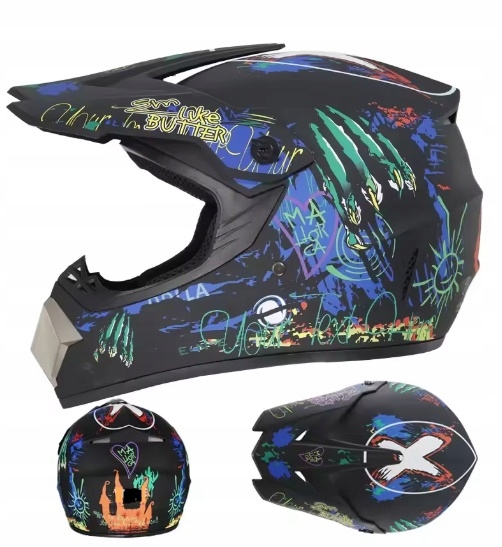 Kask Motocyklowy Młodzieżowy Na Motor Crossa Quada Graffiti b/cz r.S