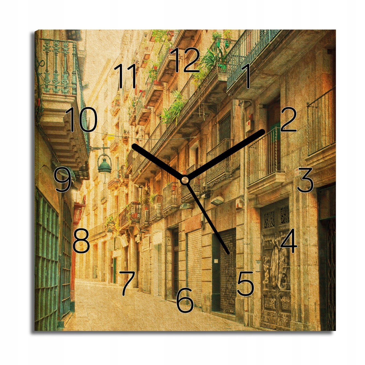hodiny na plátně Ulice balkony s grafikou 30x30