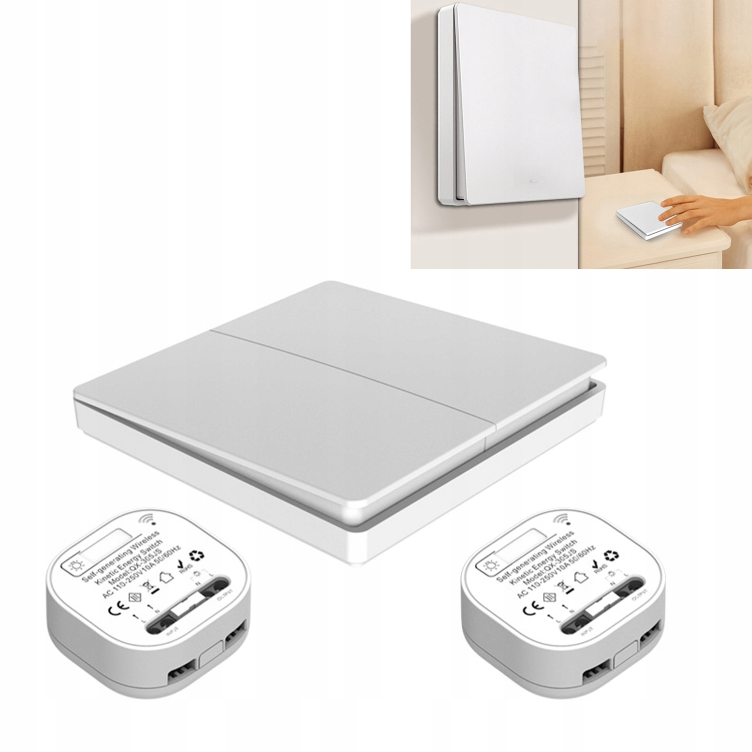 Bezbateriový bezdrátový spínač 1 přijímač 2 světla vysílač