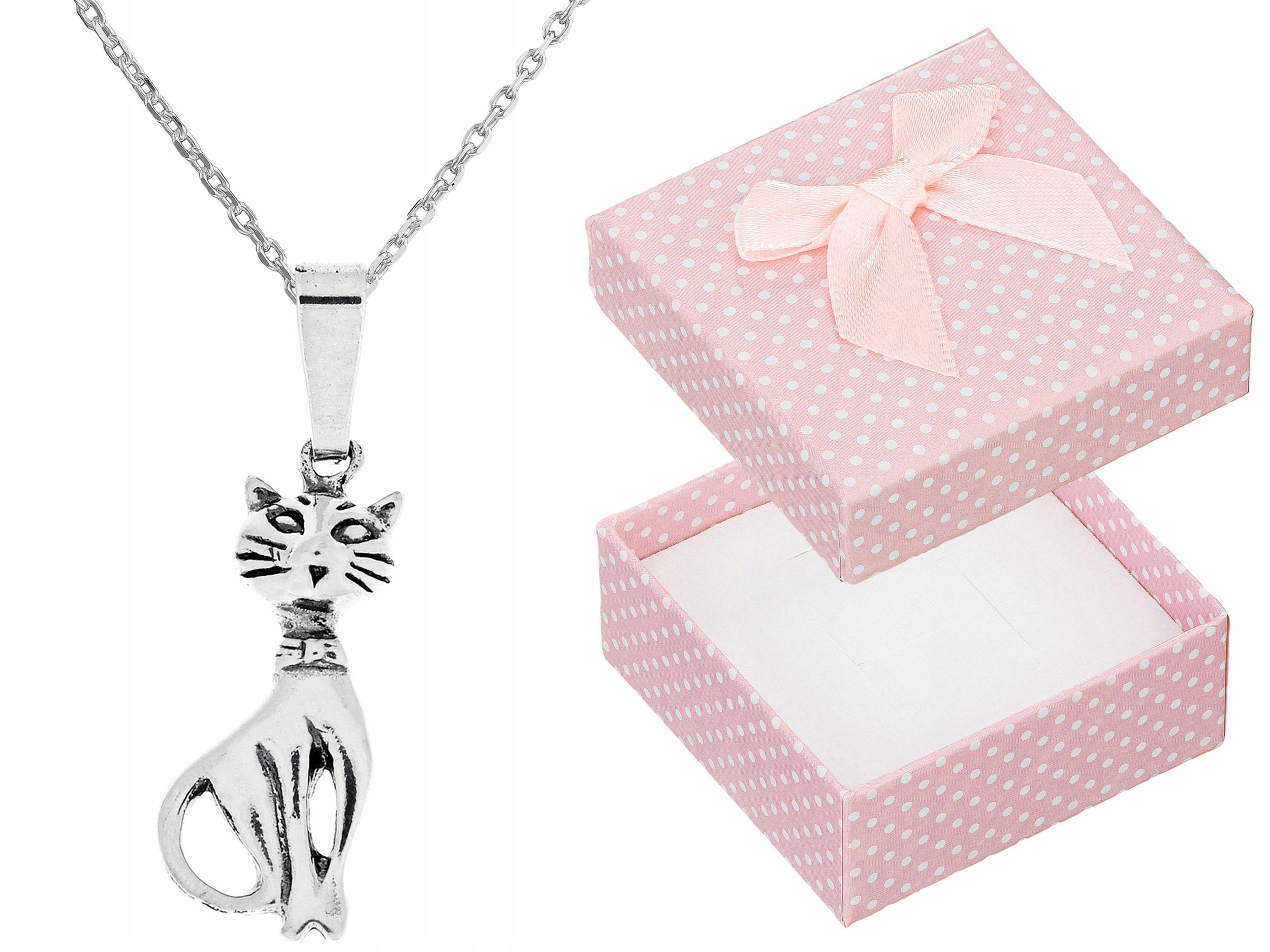 Krátký Stříbrný Oxidovaný Dámský Náhrdelník s Kočkou Kotě Choker 32 cm