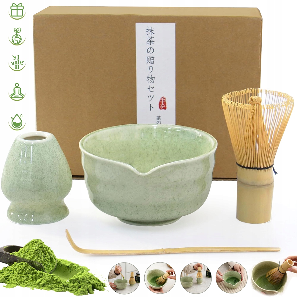Levně Dárková Sada Na Matcha Čaj, Metlička, 4 Díly S Keramickou Miskou