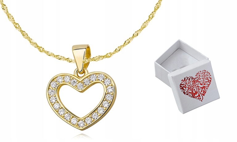 Łańcuszek Złoty Medalik Chrzest Komunia Serce 925