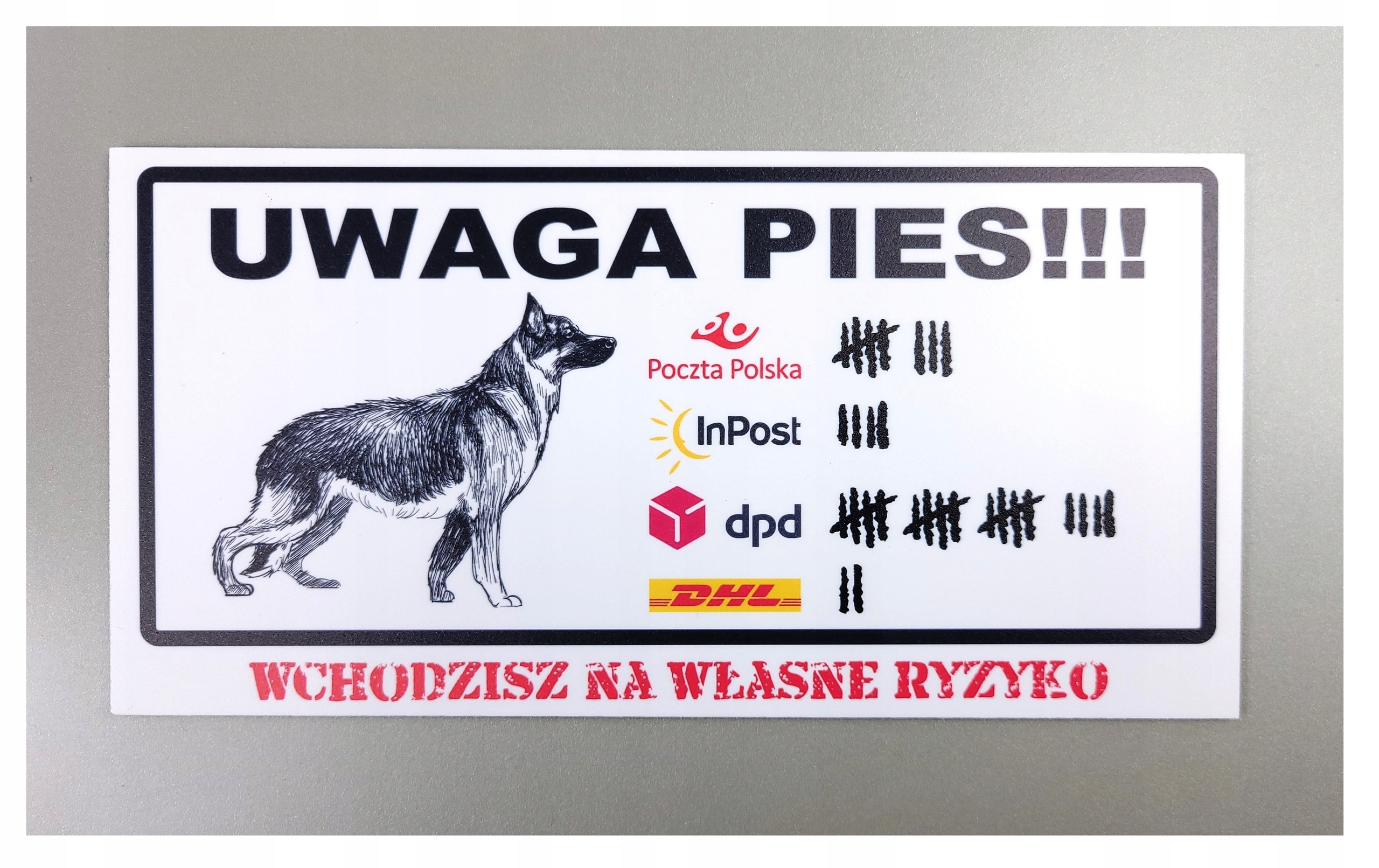 TABLICZKA UWAGA PIES OSTRZEGAWCZA 20X10cm