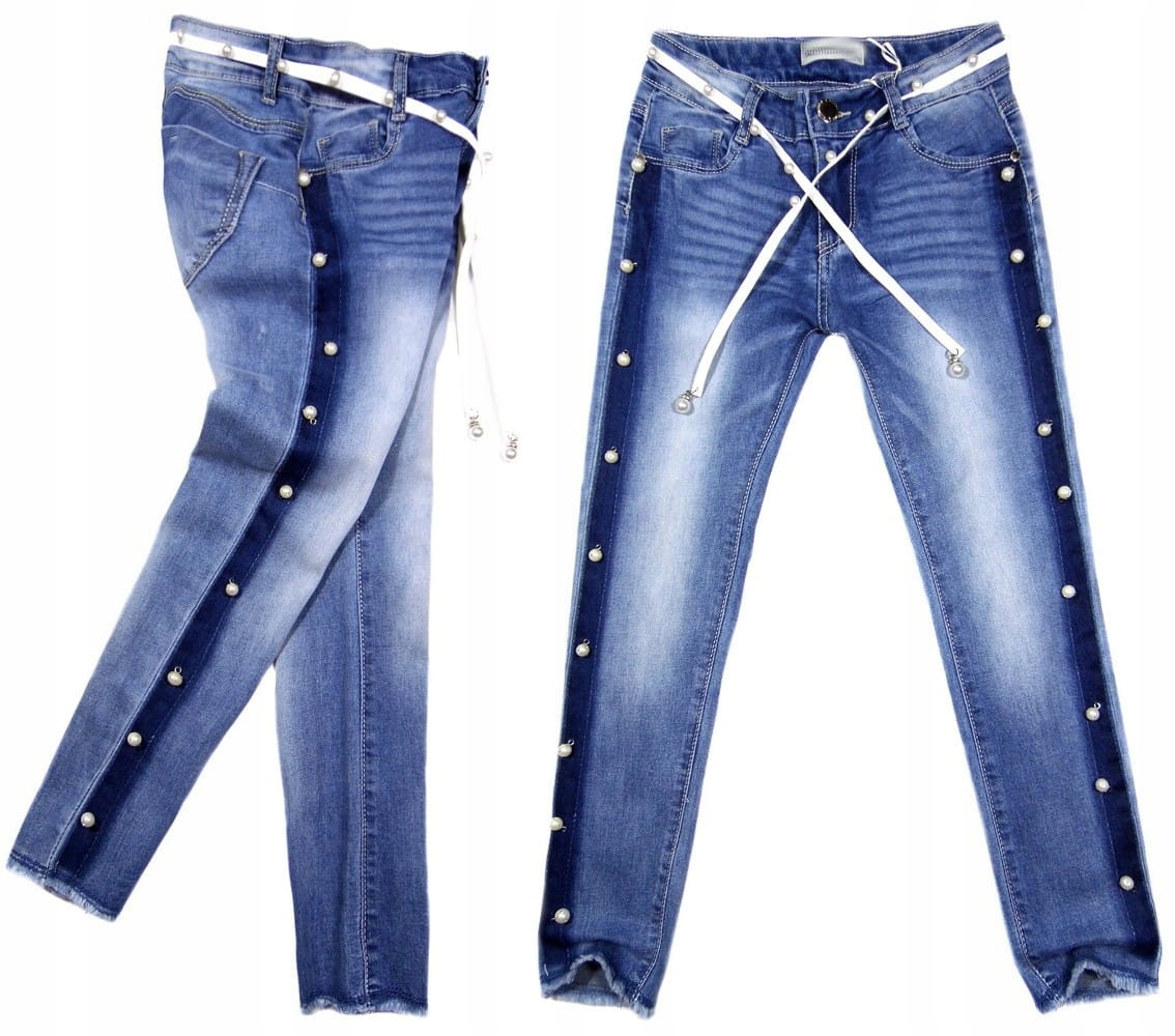 

perełki Spodnie miękki jeans 091 Pearls 8Y +pasek