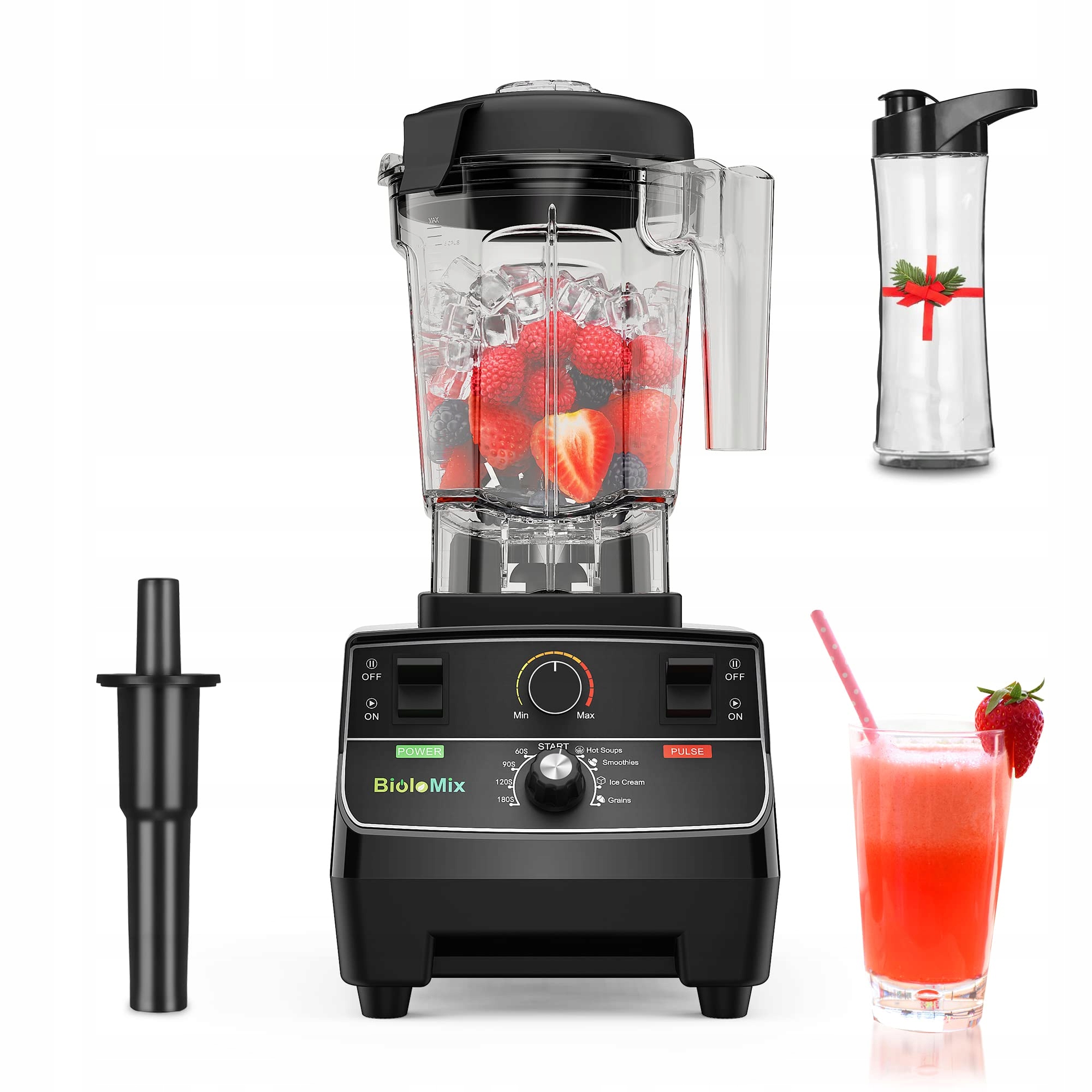 BIOLOMIX Blender Wysokiej Mocy 2200W 2L i 600ml BPA Free Samoczyszczący