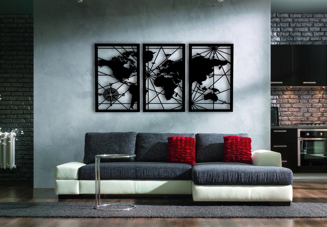 OBRAZ AŻUROWY DEKORACJA ŚCIENNA MAPA ŚWIATA 3el XL Zastosowanie dekoracja ściany