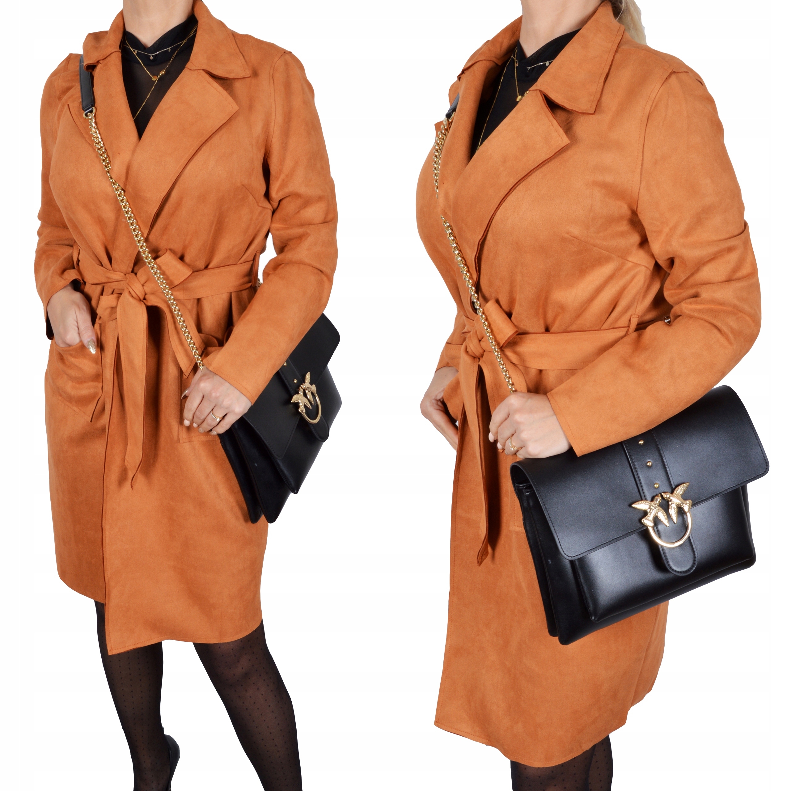 

Damski Płaszcz Ramoneska Trencz Zamsz Taliowany