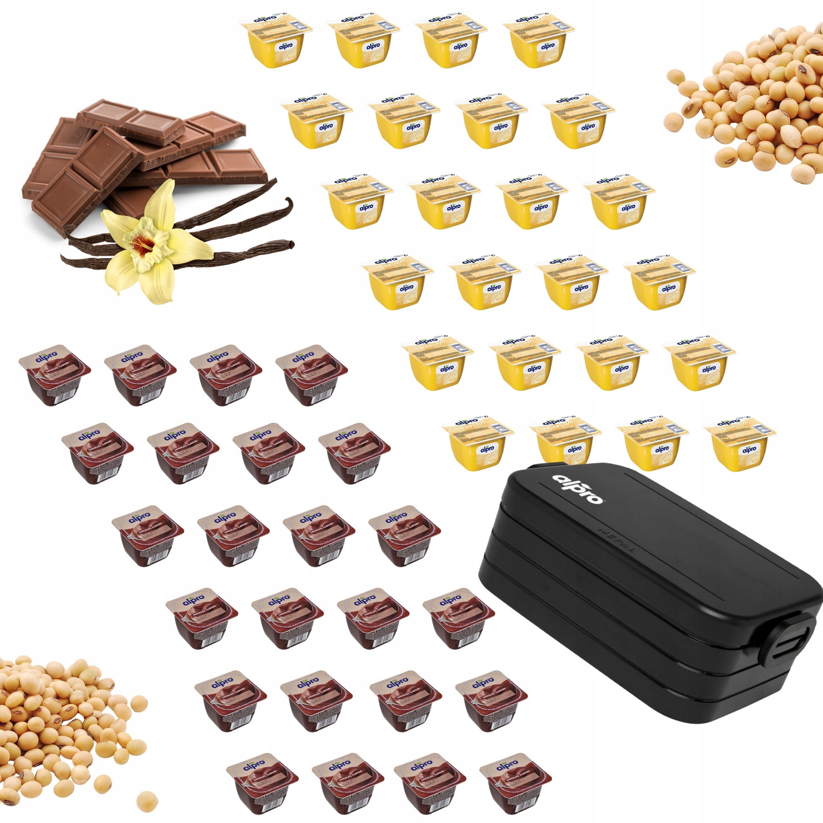 Levně Set Dezert Alpro Sójová příchuť vanilka a čokoláda 48 ks obědový box Bonus