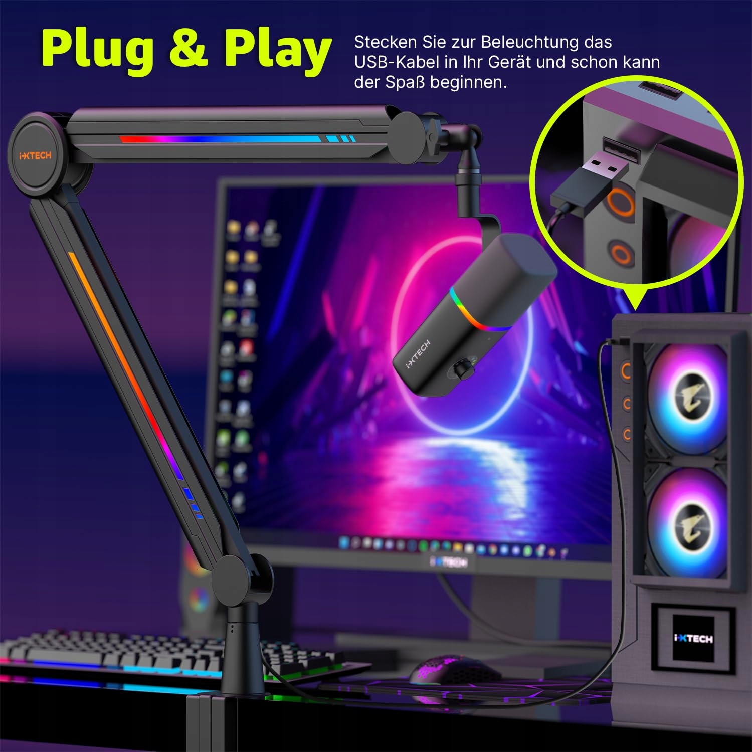 IXTECH RGB Wysięgnik Mikrofonowy Do Streamingu I Gier Regulowany Uchwyt — miniatura 2