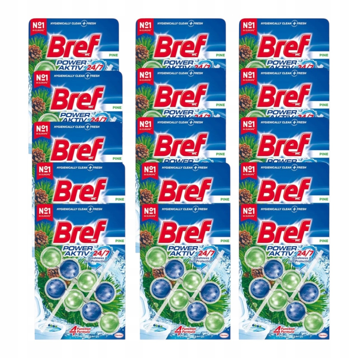 Levně 15xKostky na zavěšení Wc toalety Bref Power Aktiv Pine 2x50g borovice