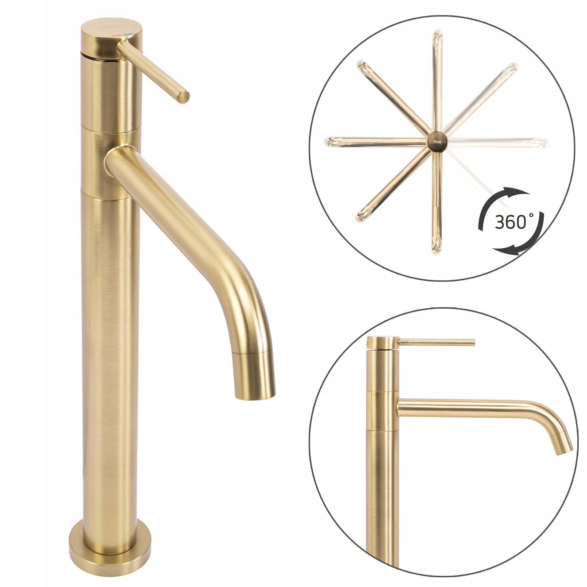 Zlatá umývadlová batéria do umývadla Rea Lugano Kartáčovaná Matná