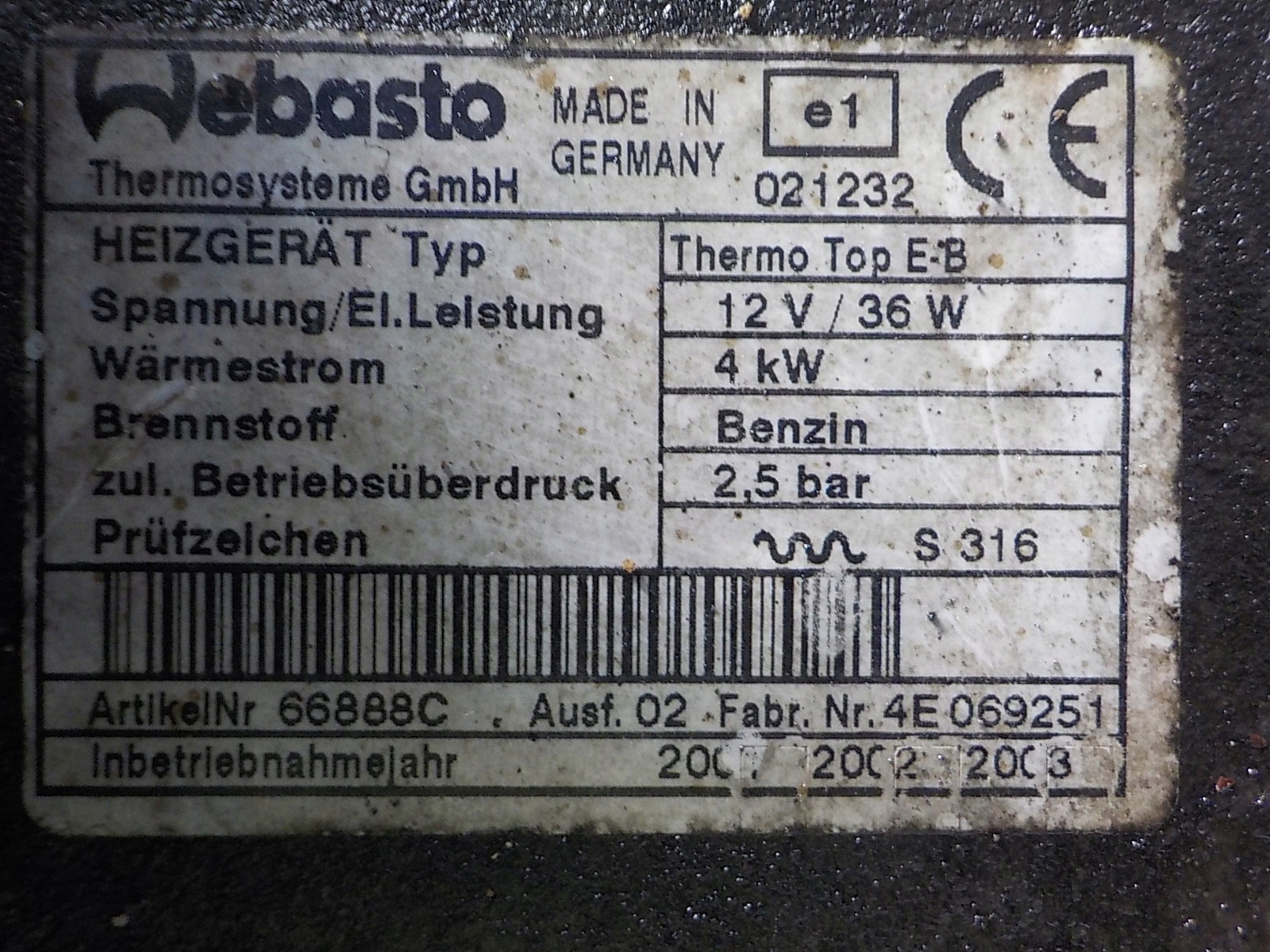 OPEL ASTRA H III webasto WEBASTO 66888C 4E069251