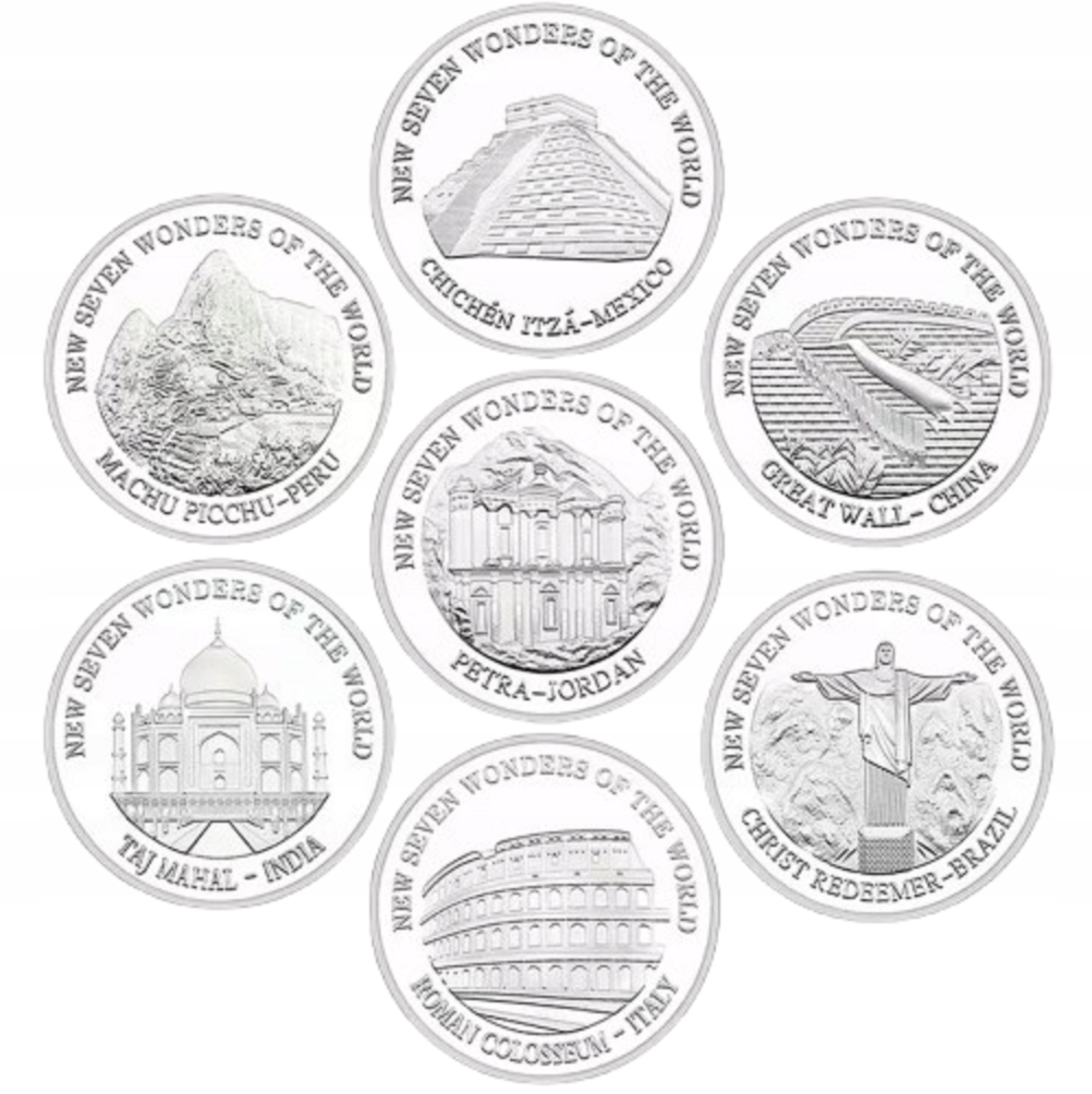7 МОНЕТ НАБОР СЕМЬ ЧУДЕС СВЕТА ДРЕВНИЕ ЧУДЕСА ПОДАРОК DIKOM СЕРЕБРО