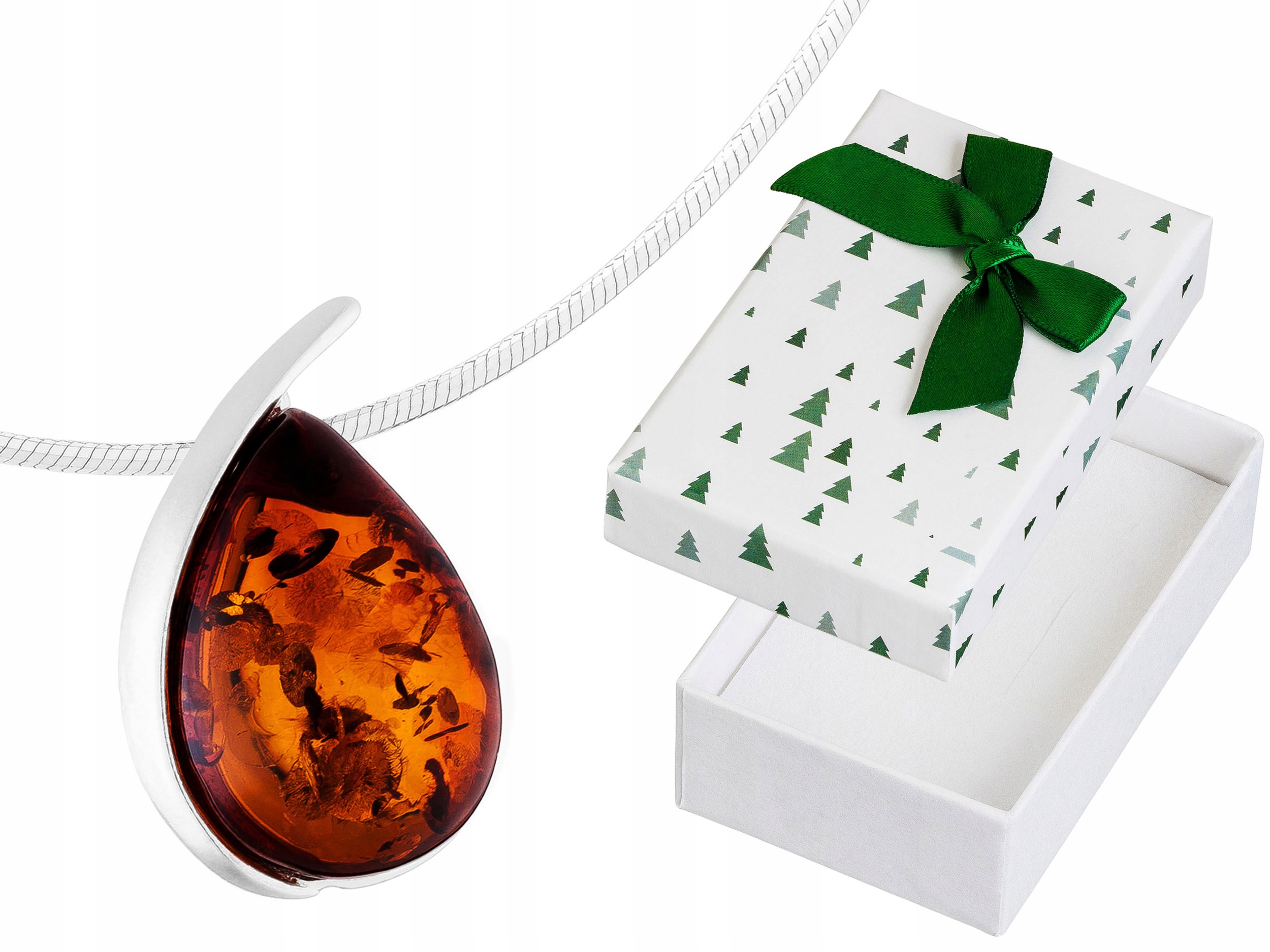 Krátký Stříbrný Dámský Náhrdelník Kapka s Jantarem Slza Stříbro Choker 32