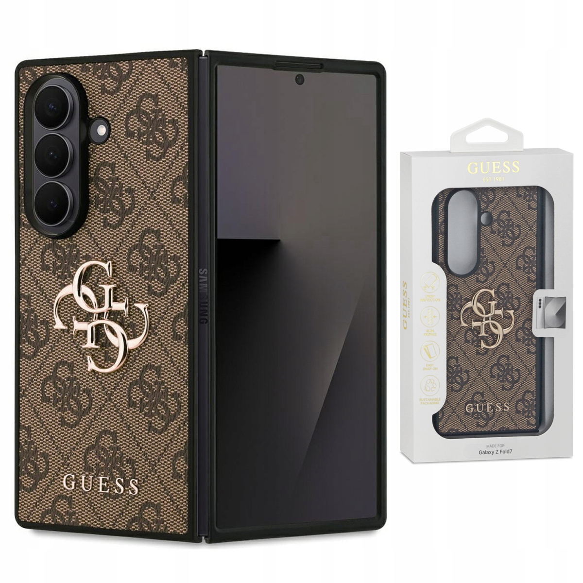 Originální skládací pouzdro Guess 4G se zlatým logem pro Samsung Galaxy Z Fold7