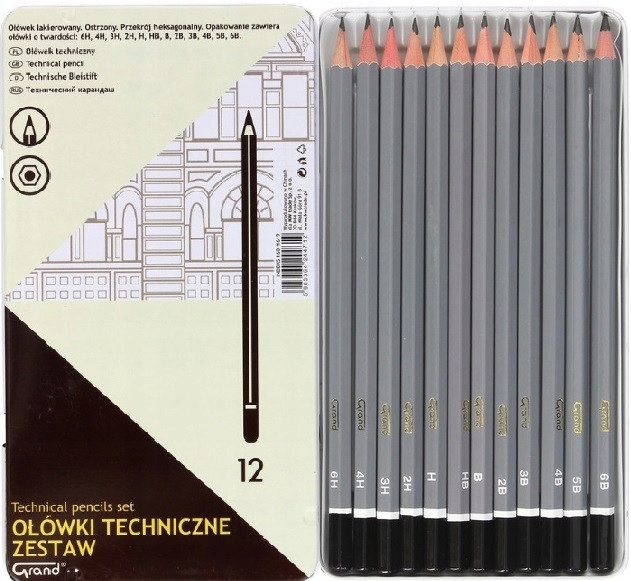 GRAND Zestaw Rysunkowy Ołówków 12szt 6H-6B OKAZJA! Liczba sztuk w ofercie 12 szt.