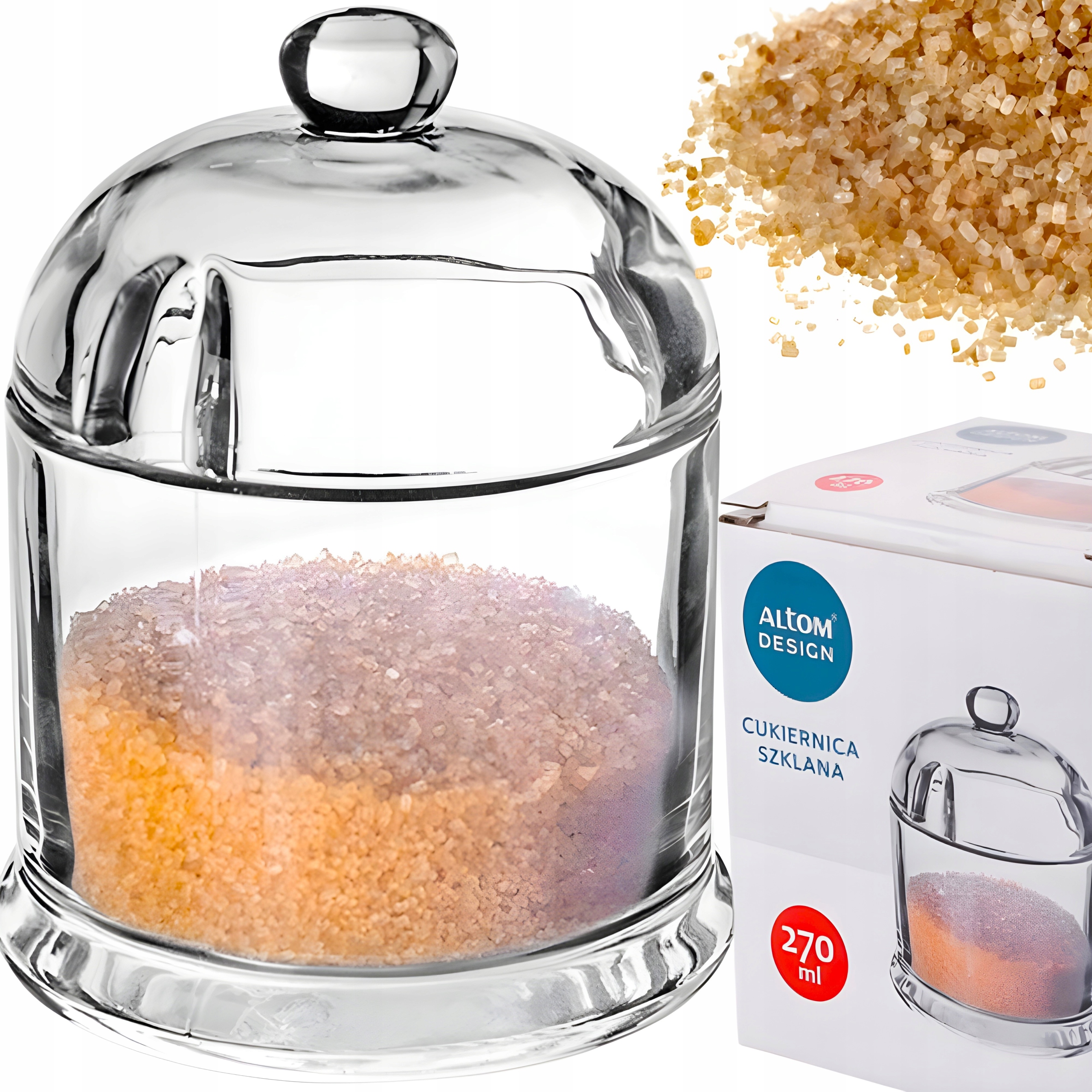 ALTOM CUKIERNICZKA SZKLANA Z MIEJSCEM NA ŁYŻECZKĘ ELEGANCKA POJEMNIK 270 ML