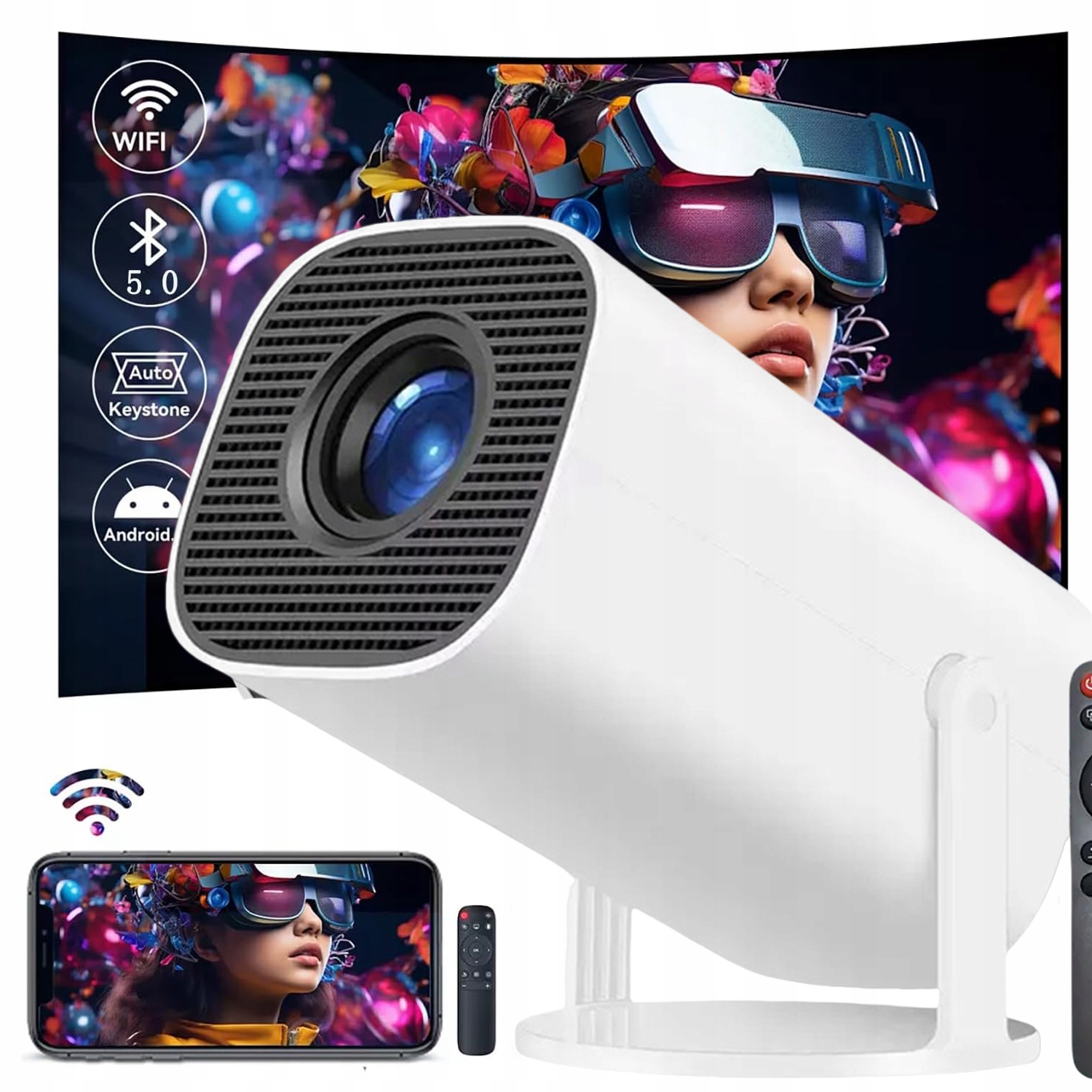 Projektor Mini Projektor 1080P Otáčení O 180° Přenosný Wifi Full Hd Smart Tv