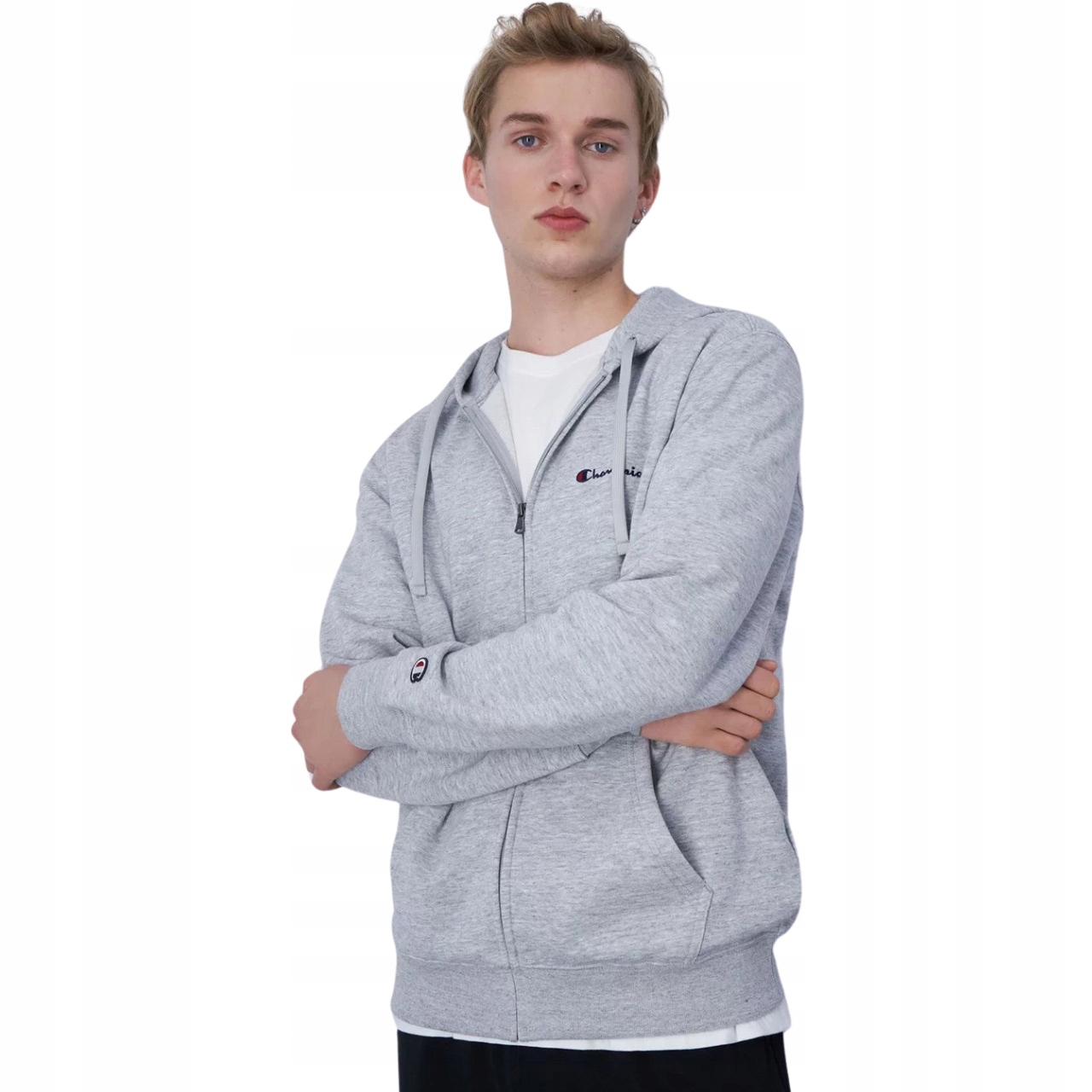 Pánská mikina Champion Full Zip Hoodie šedá 220260 EM021 Vel. L