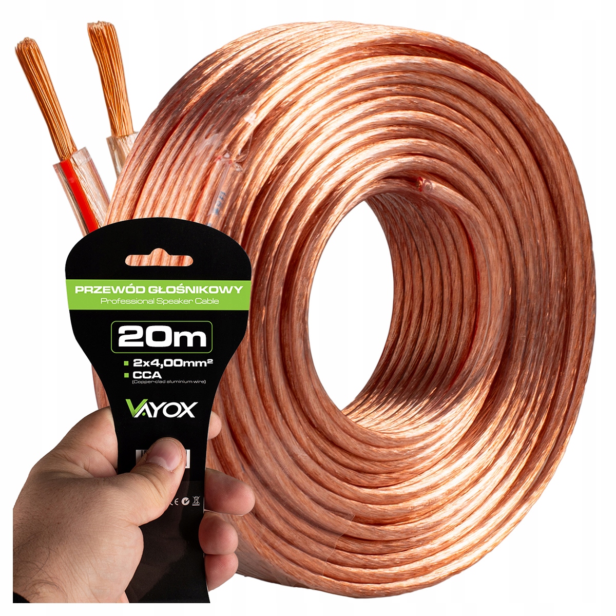 Kabel Przewód Głośnikowy Dwużyłowy Profesjonalny Audio Hq 2x4mm 20M Vayox