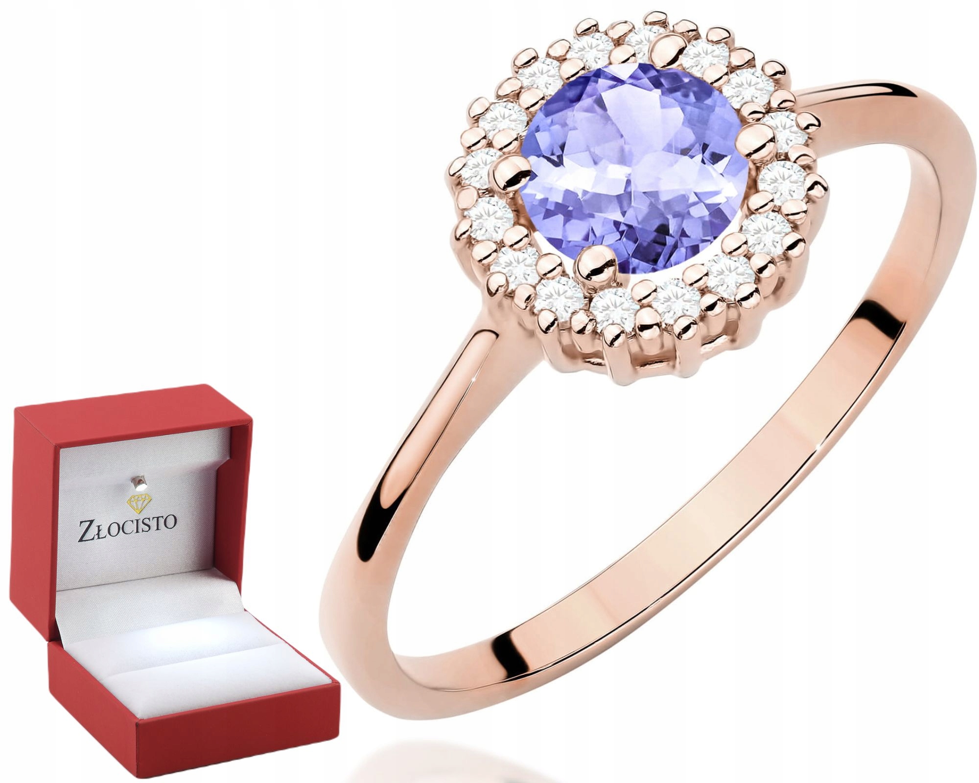 Růžové Zlato Prstýnek S Tanzanitem A Diamanty 585 14K Dárek