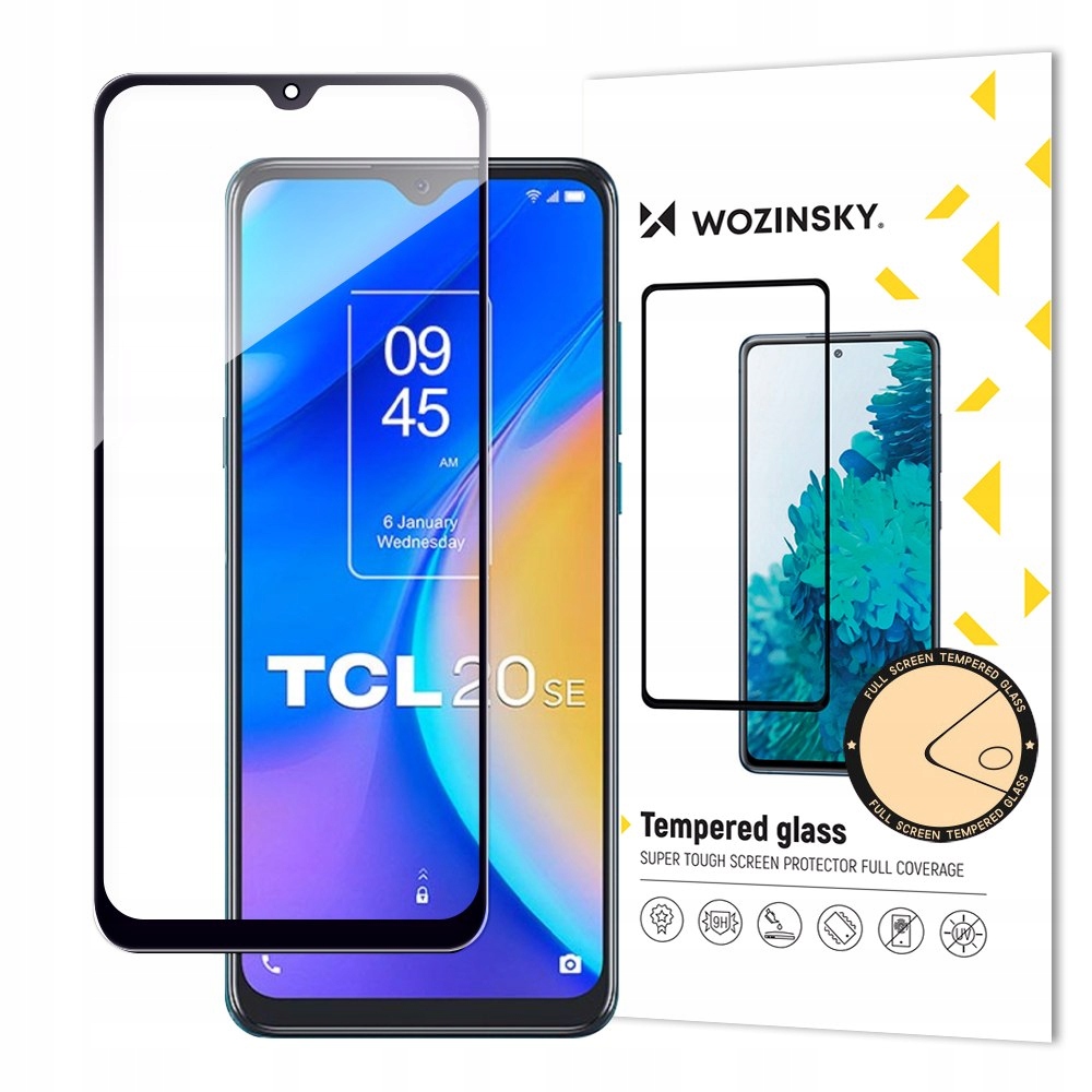 Wytrzymałe szkło hartowane 9H na cały ekran Tcl 20 Se z ramką Case Friendly