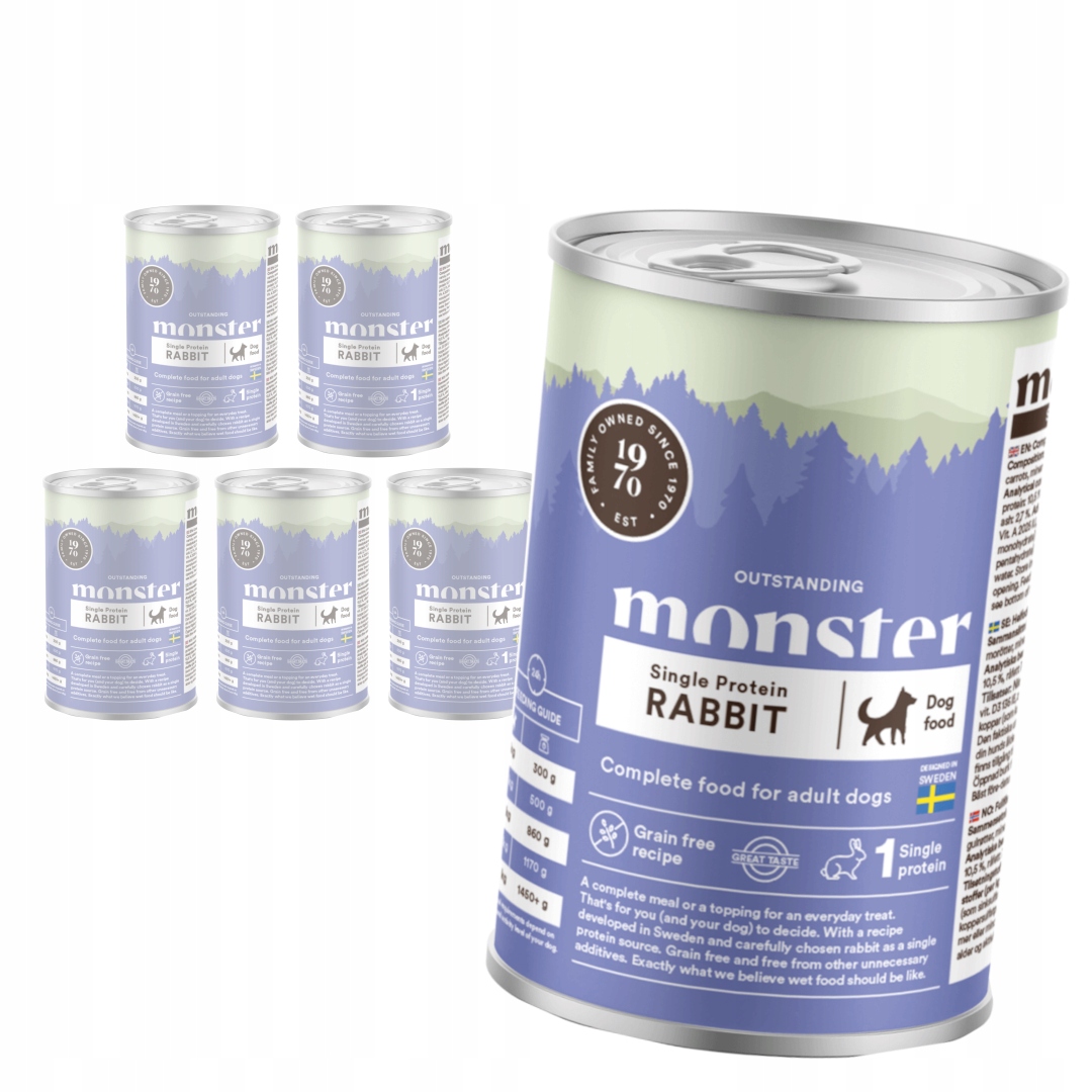 Monster Dog Adult Single Protein Rabbit 6x400g Krmivo Vlhké pro psa Králík