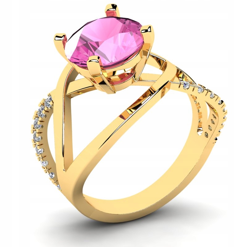 

Pierścionek Złoty Efektowny Z Różową Cyrkonią