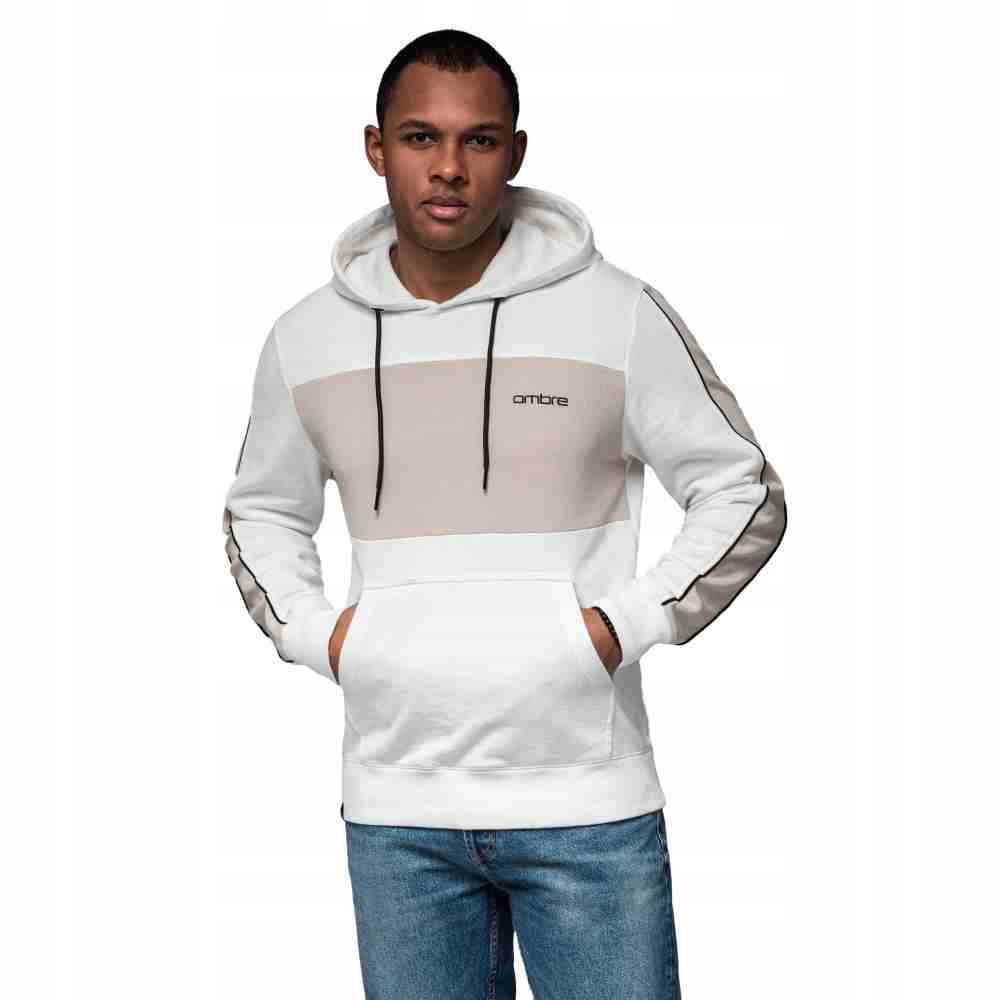 Pánská mikina s kapucí bílá, pohodlná bavlna, klokanka tkanina OM-SSNZ-0225 V1 vel. M