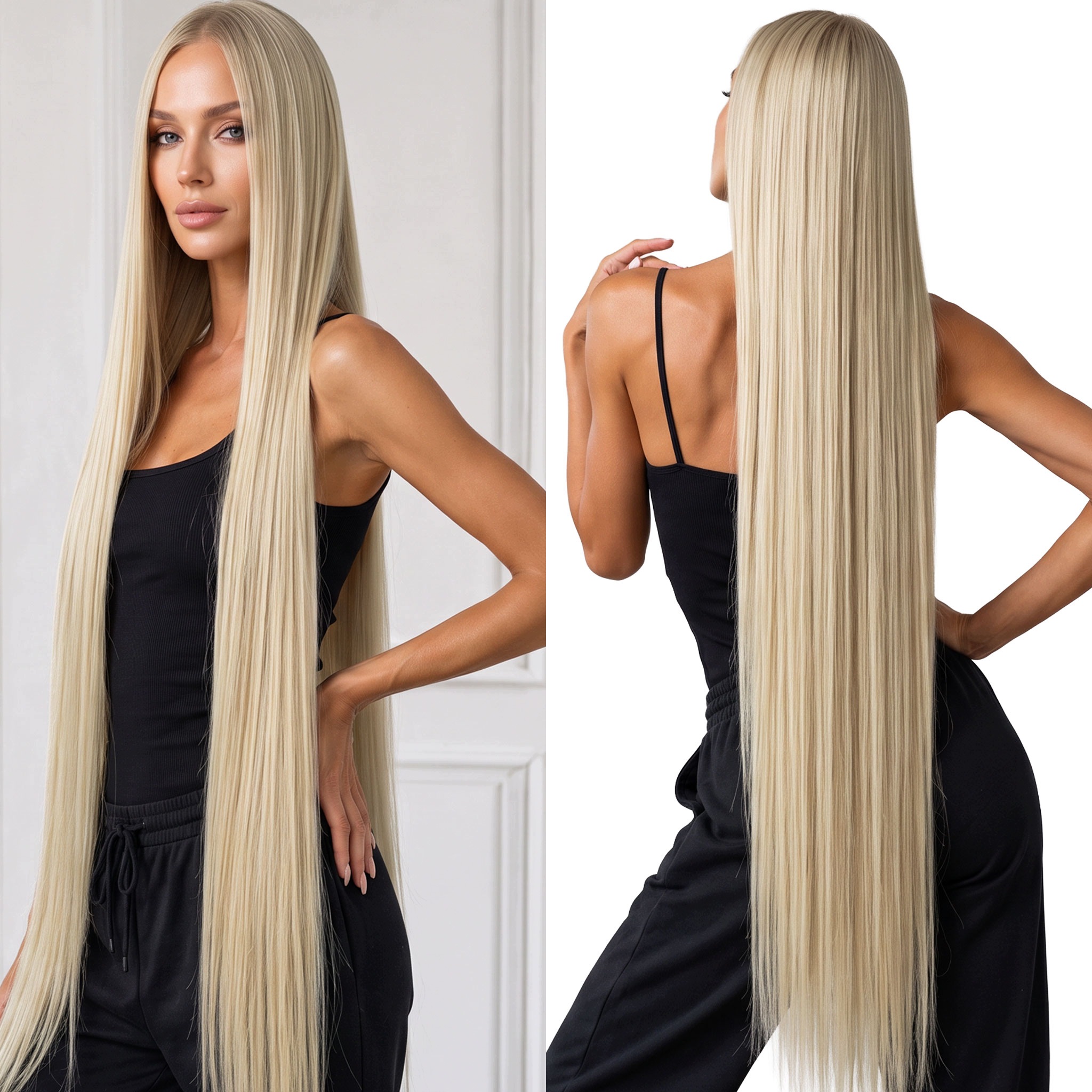 Peruka syntetyczna włosy sztuczne bardzo długa prosta blond 110cm 325g