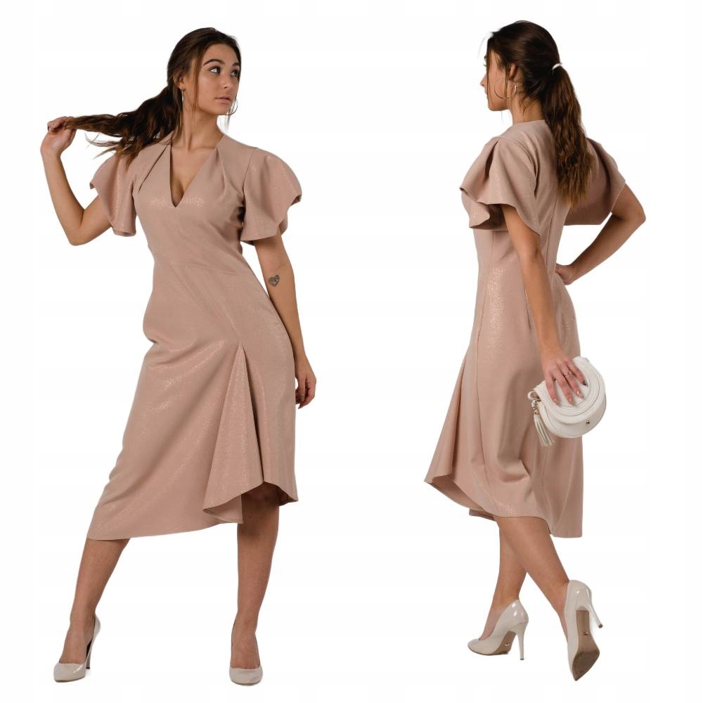 Sukienka wieczorowa asymetryczna beżowa S77 M/L