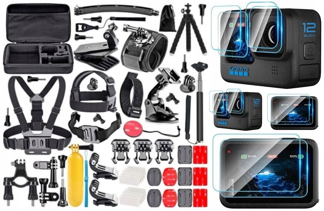 Profesionální XXL sada pro GoPro 13-8 Dji Action Sklo 6x Kufr Pro