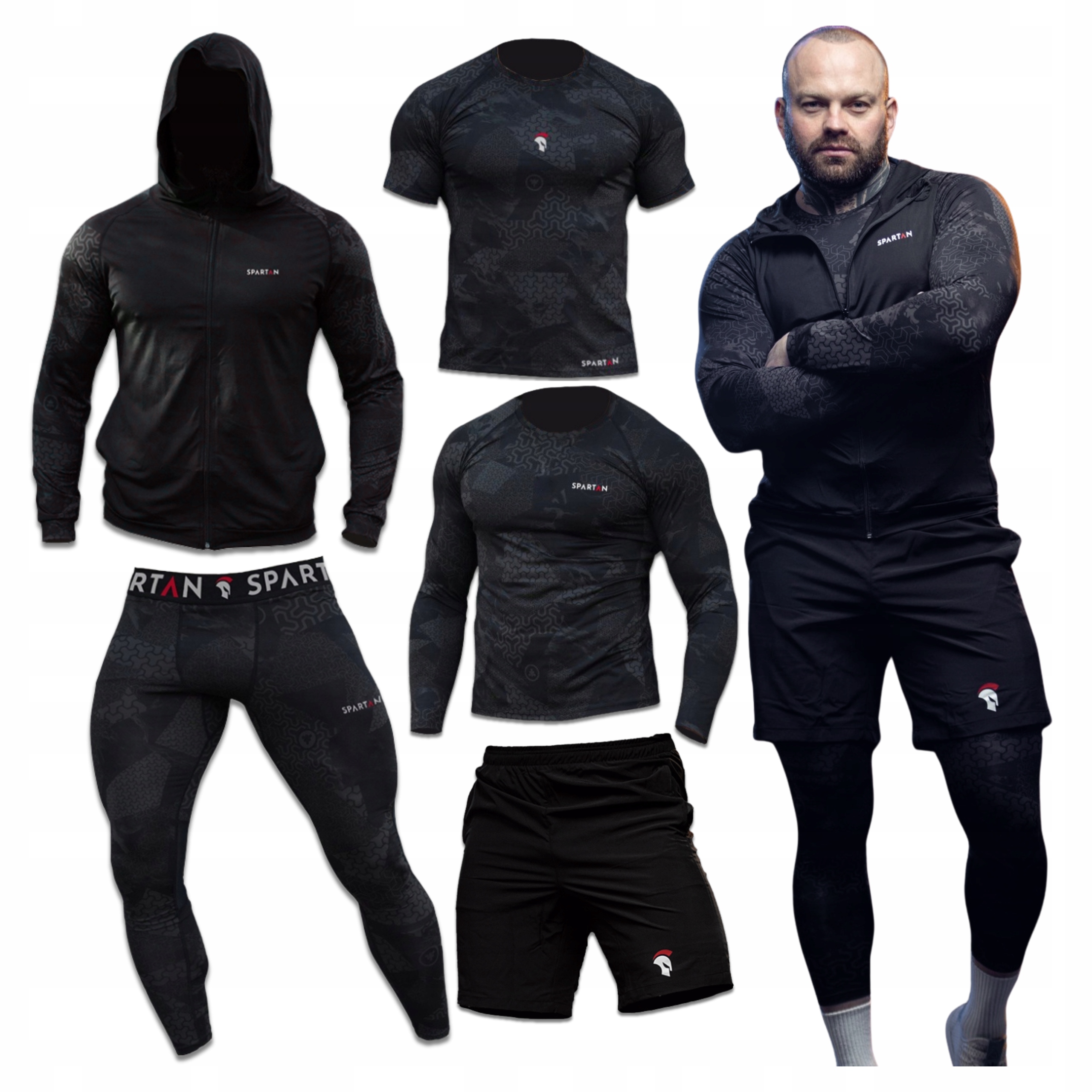 Koszulka Spodnie Termoaktywne Odzież Bluzka Szorty Sport 5w1 Rozm L Trening