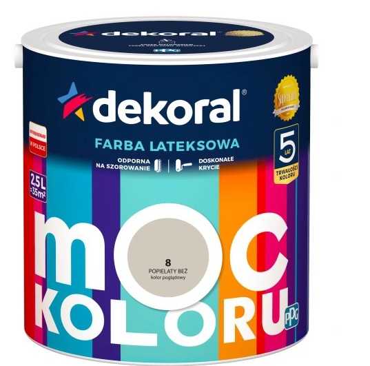 Dekoral Farba Moc Koloru Akrylit W Popiel Beż 2,5l