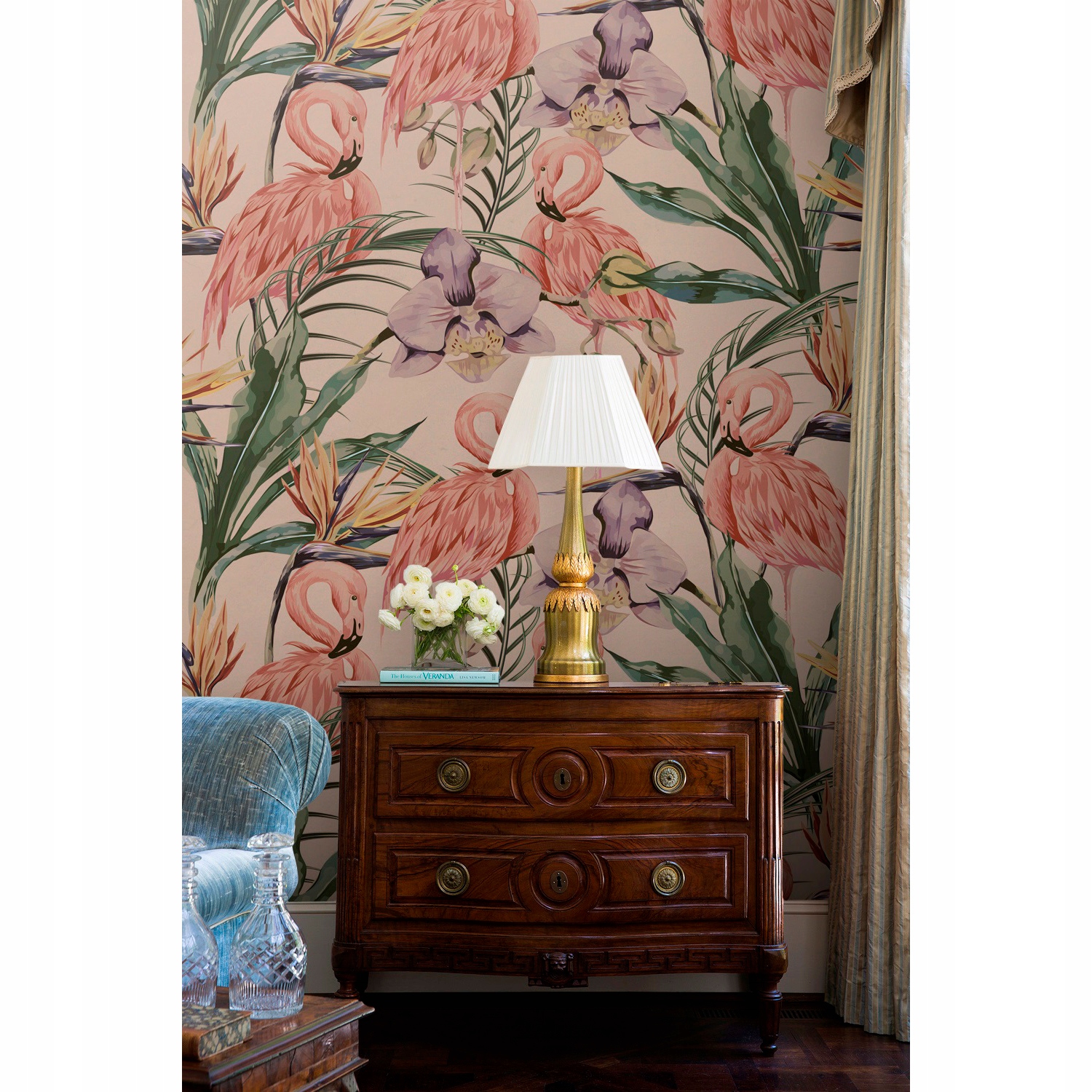 

Flizelina tapeta Tropikalny las flamingi 152x104cm