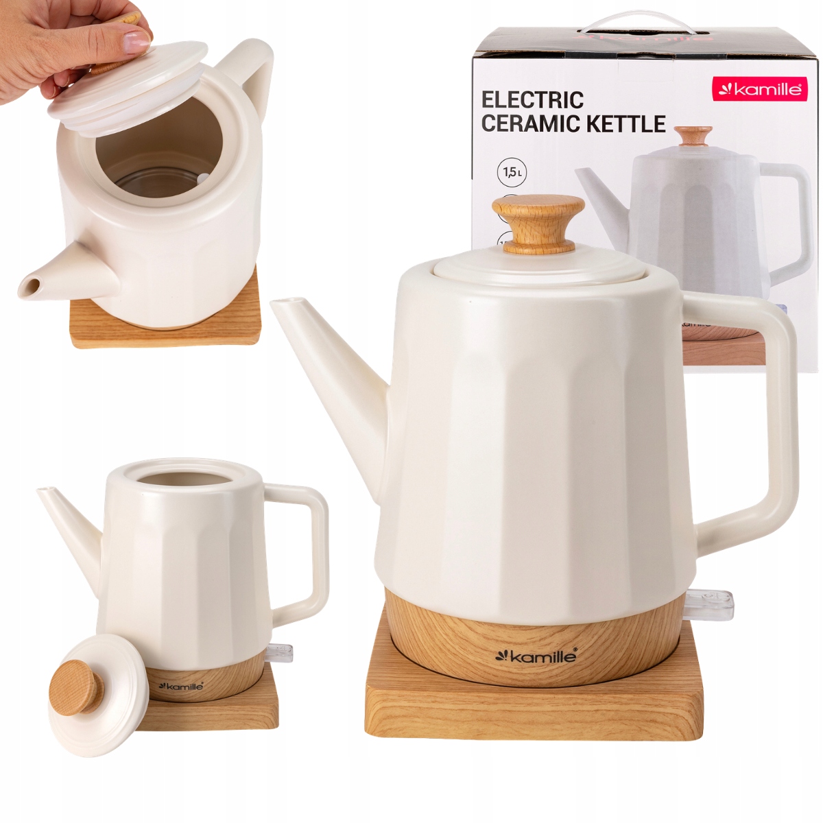 Czajnik Ceramiczny Elektryczny Bezprzewodowy 1500 W 1,5 L kremowy Kamille