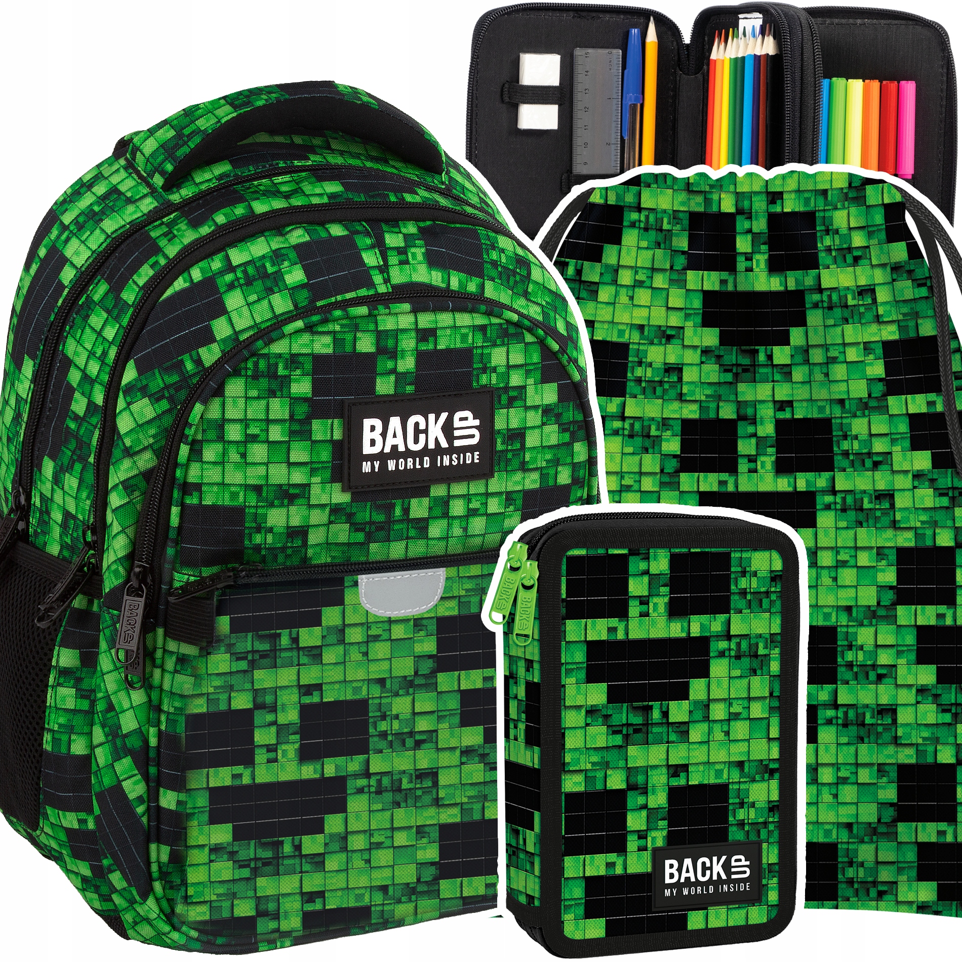 Plecak szkolny dla chłopaka kl 3 BackUP 24 L Slinker dla fana gry Minecraft