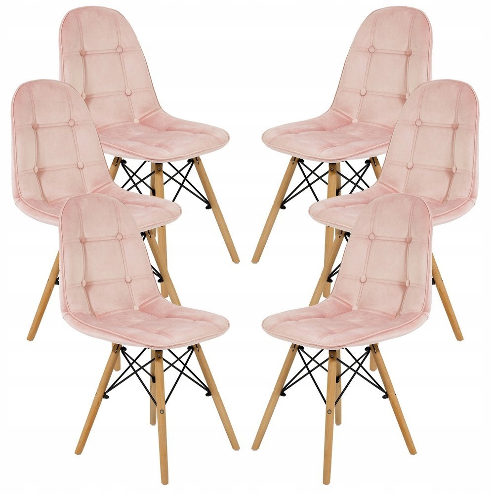 4 x KRZESŁO TAPICEROWANE RÓŻOWE WELUROWE PIKOWANE Szerokość mebla 45 cm