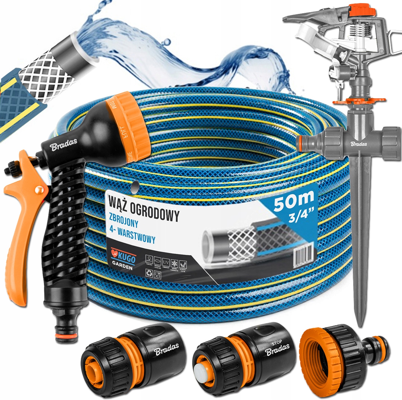 Hadice 3/4" 50 m 4 Vrstvy Zavlažovací Pistole Set Bradas