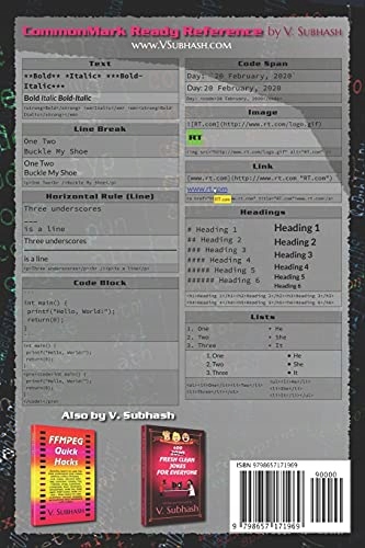 Subhash, V. CommonMark Ready Reference: MarkDown tutorial and hacks for aut Język publikacji angielski