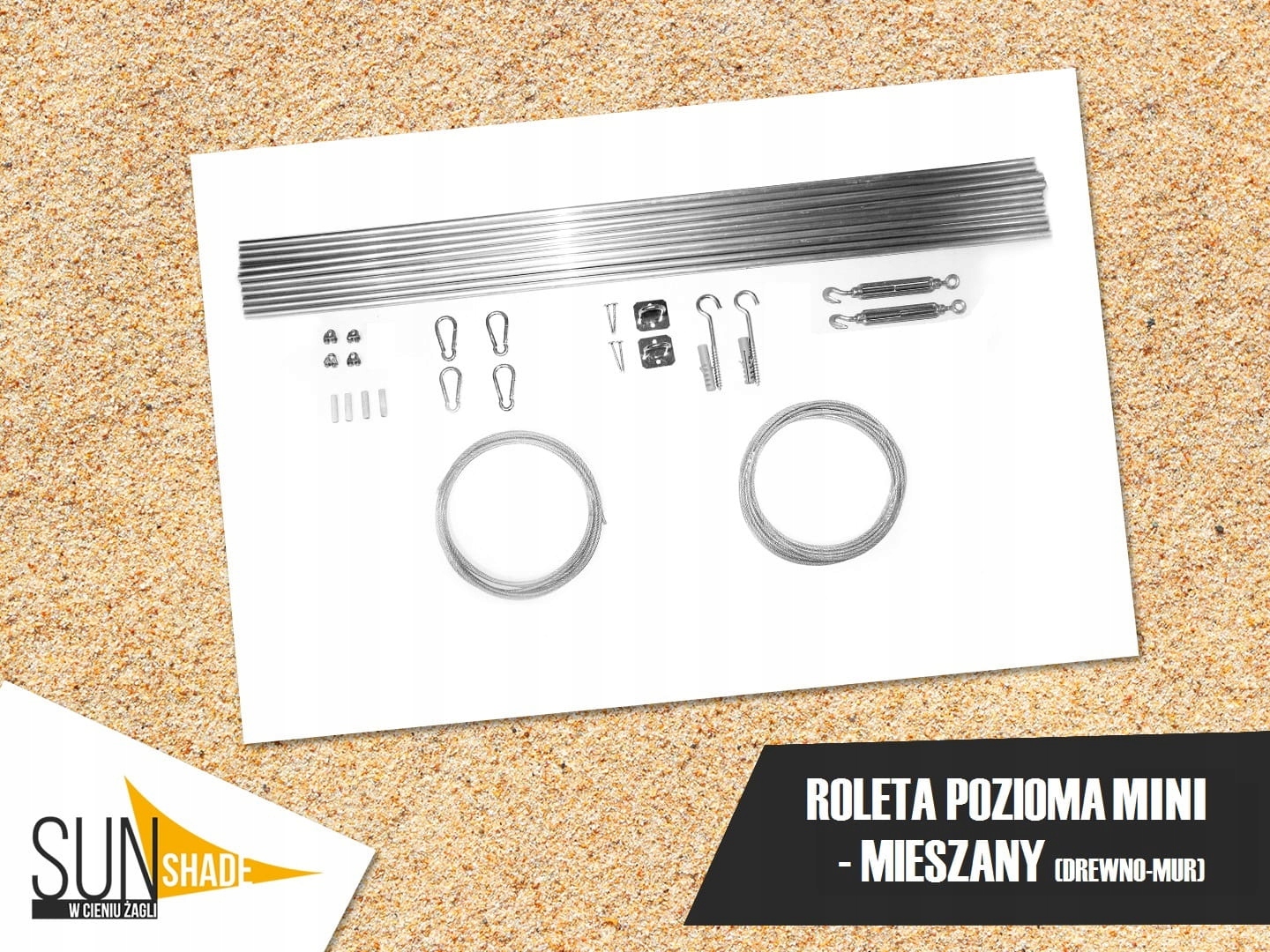 ZESTAW DO MONTAŻU ZEWNĘTRZNYCH ROLET RZYMSKICH POZIOMYCH DREWNO-MUR - MINI